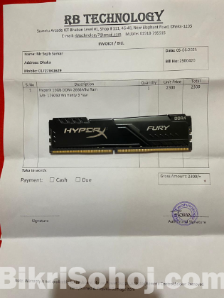 Hyperx Fury Black 16gb 2666mhz Ddr4